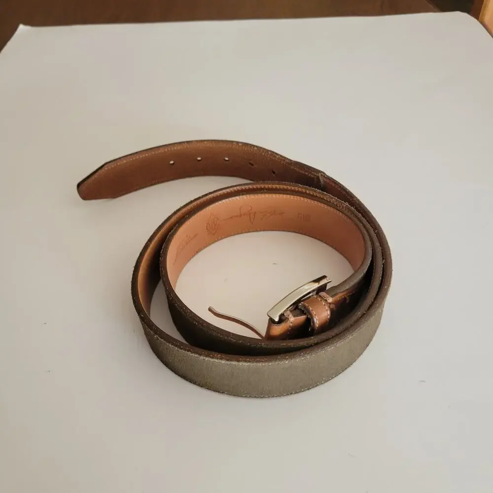 Martin Dingman Men's Genuine Calf Suede Belt Size 42 / 105 Khaki Handmade in USA
